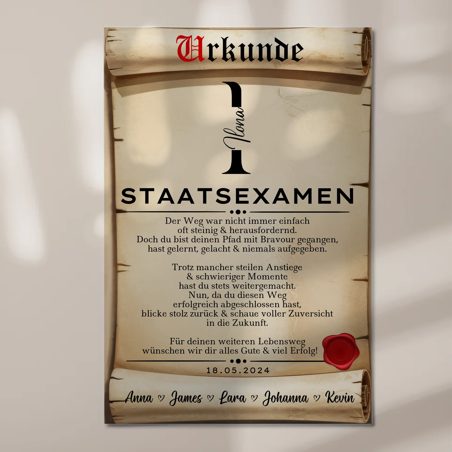Urkunde Magnet Wandbild Fotoboard Geschenk zum Staatsexamen Abschluss