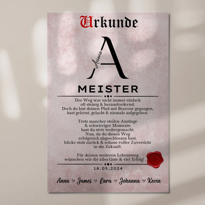 Urkunde Fotoboard Geschenk zur Meisterprüfung Meister