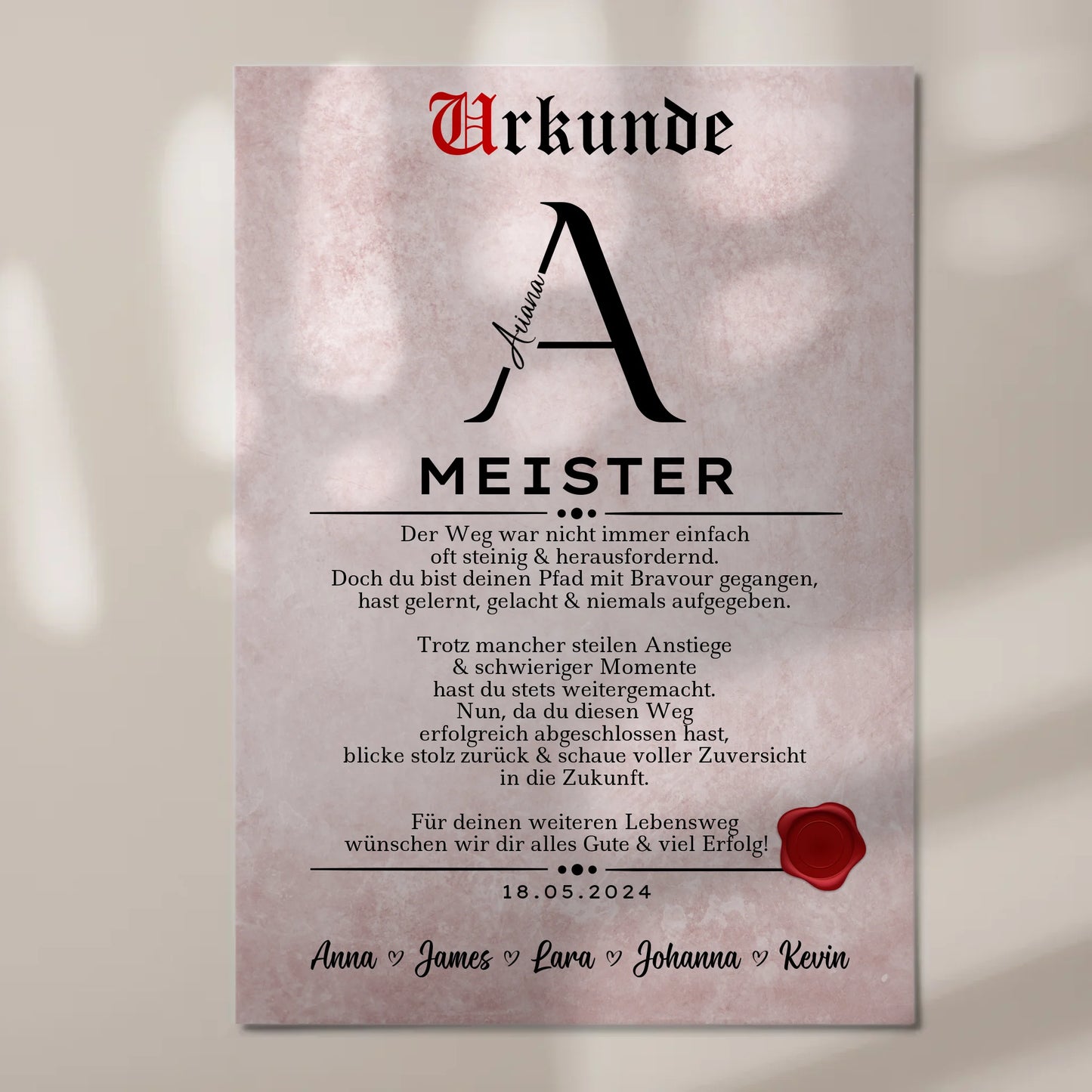 Urkunde Fotoboard Geschenk zur Meisterprüfung Meister