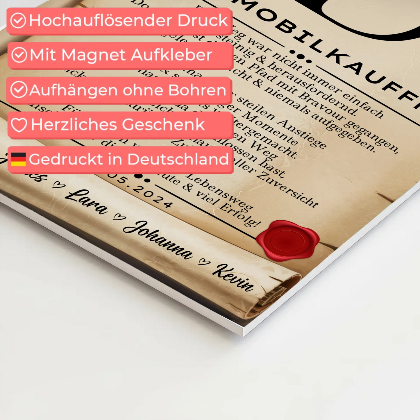 Ausbildungsabschluss Geschenk Automobilkauffrau Urkunde Fotoboard Magnet Poster