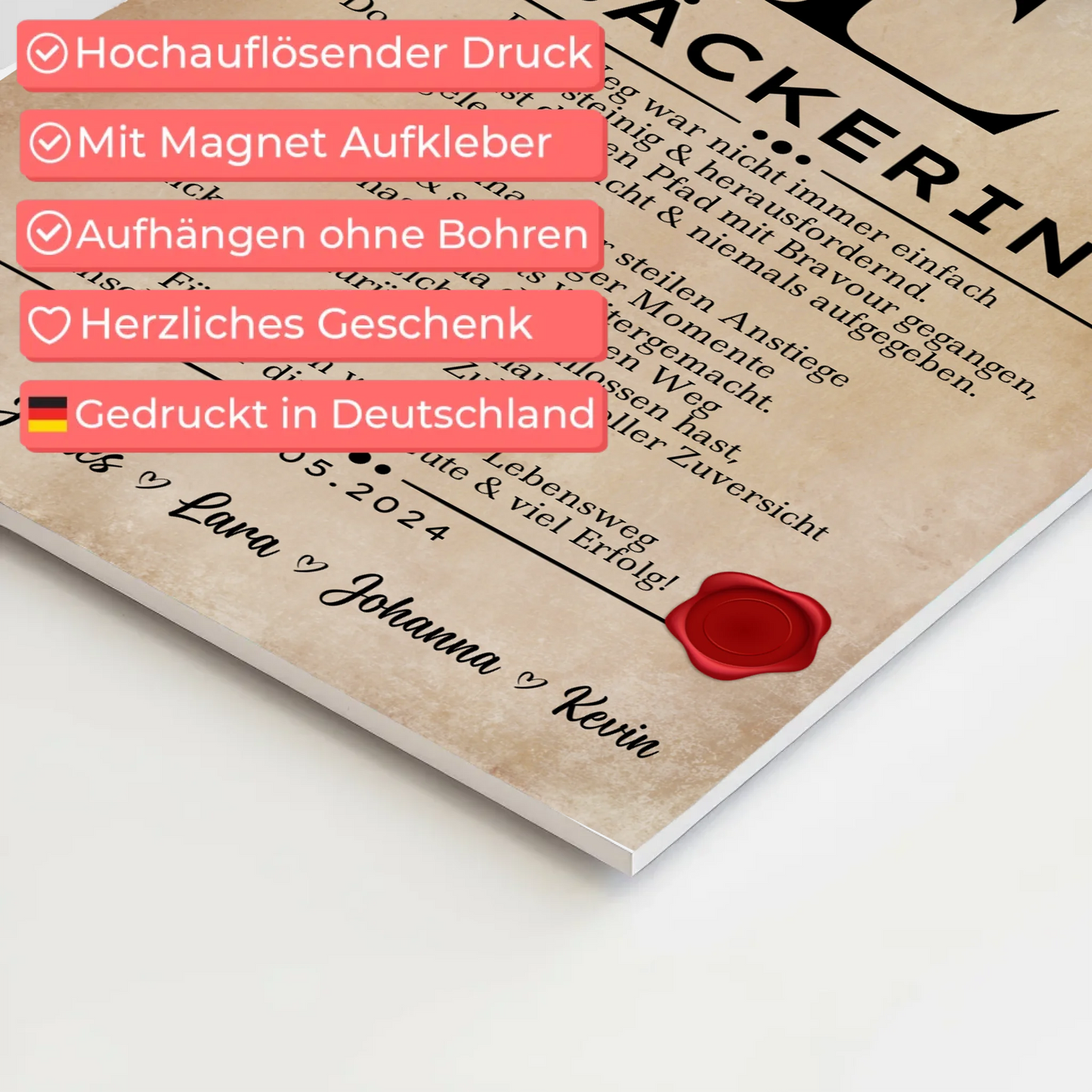 Geschenk Zum Abschluss Ausbildung Bäckerin Urkunde Magnet Fotoboard
