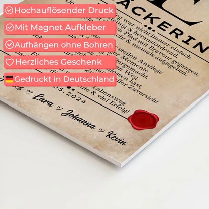 Geschenk Zum Abschluss Ausbildung Bäckerin Urkunde Magnet Fotoboard