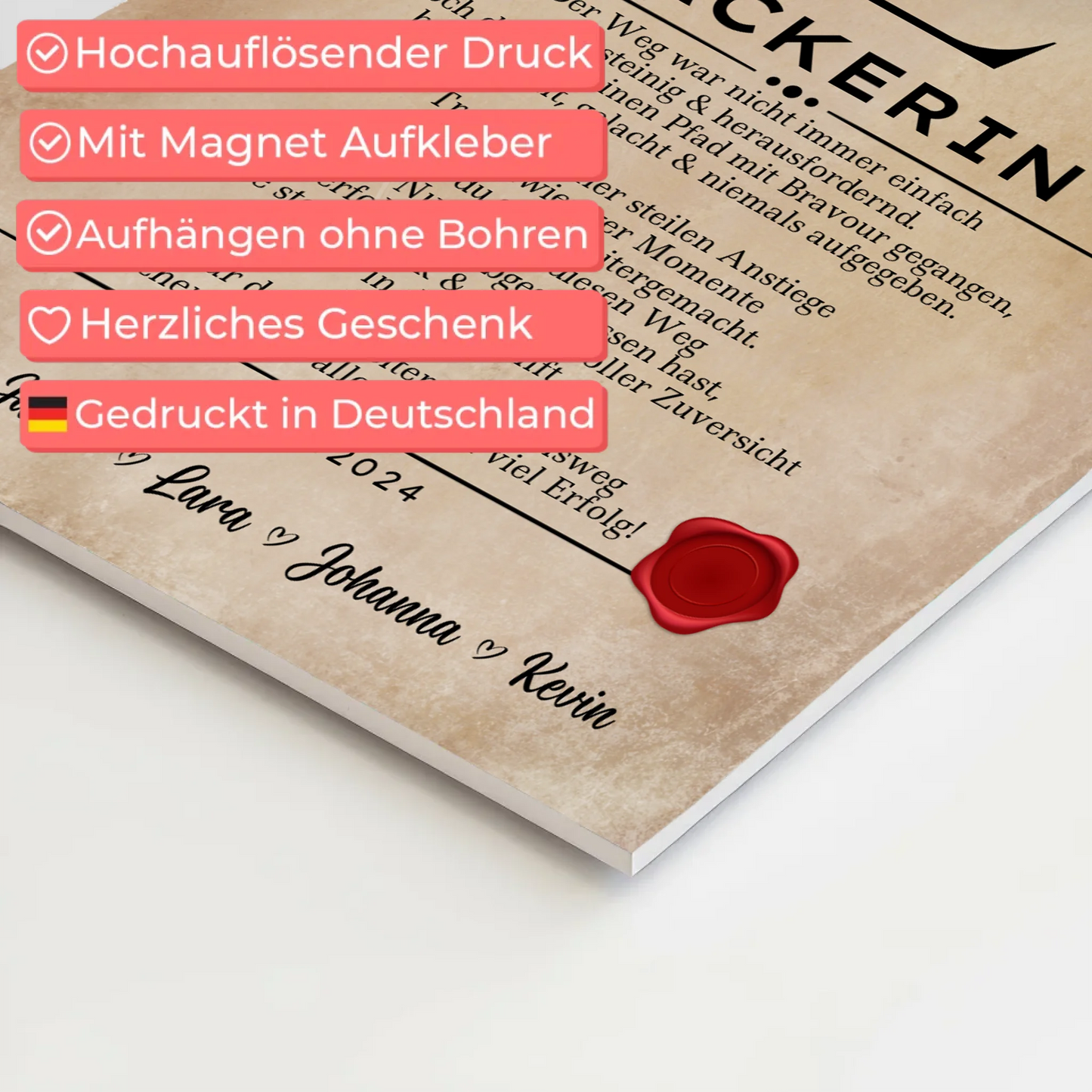 Geschenk Zum Abschluss Ausbildung Bäckerin Urkunde Magnet Fotoboard