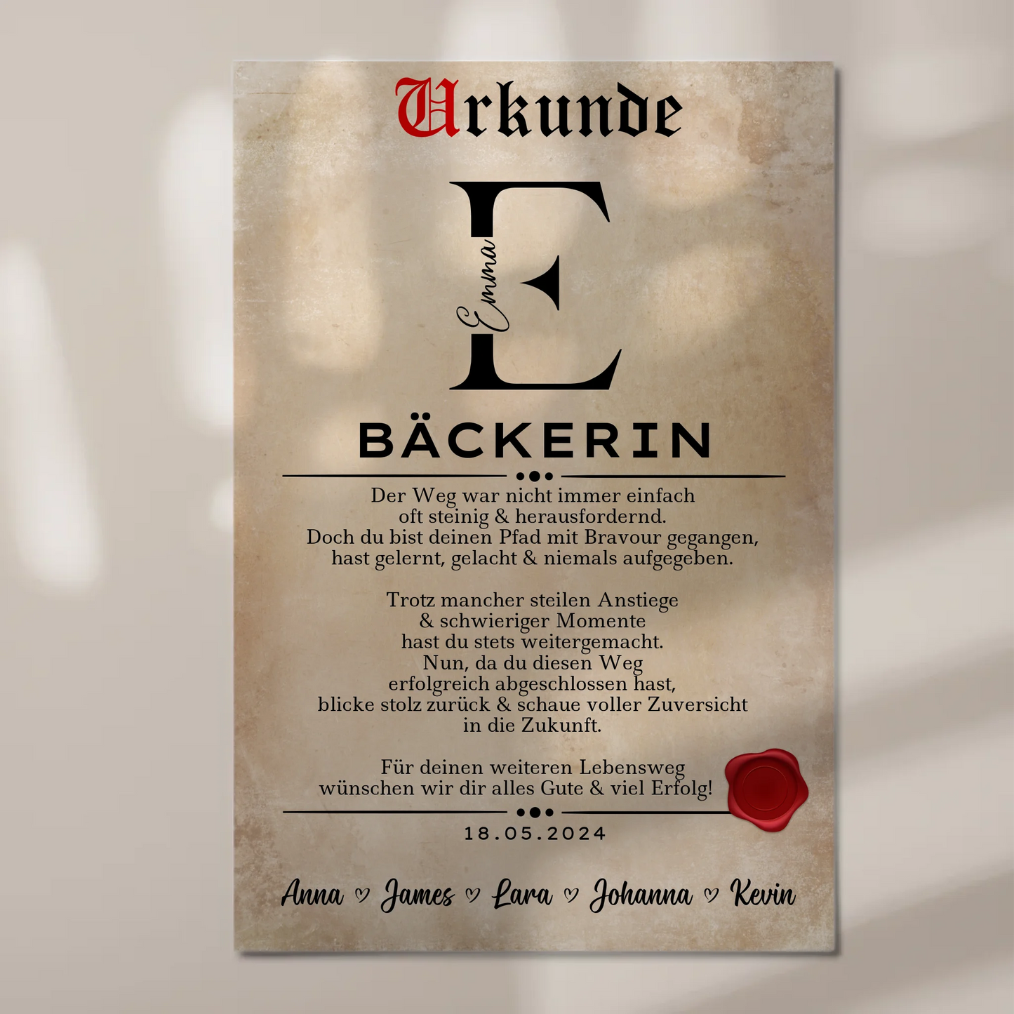 Geschenk Zum Abschluss Ausbildung Bäckerin Urkunde Magnet Fotoboard