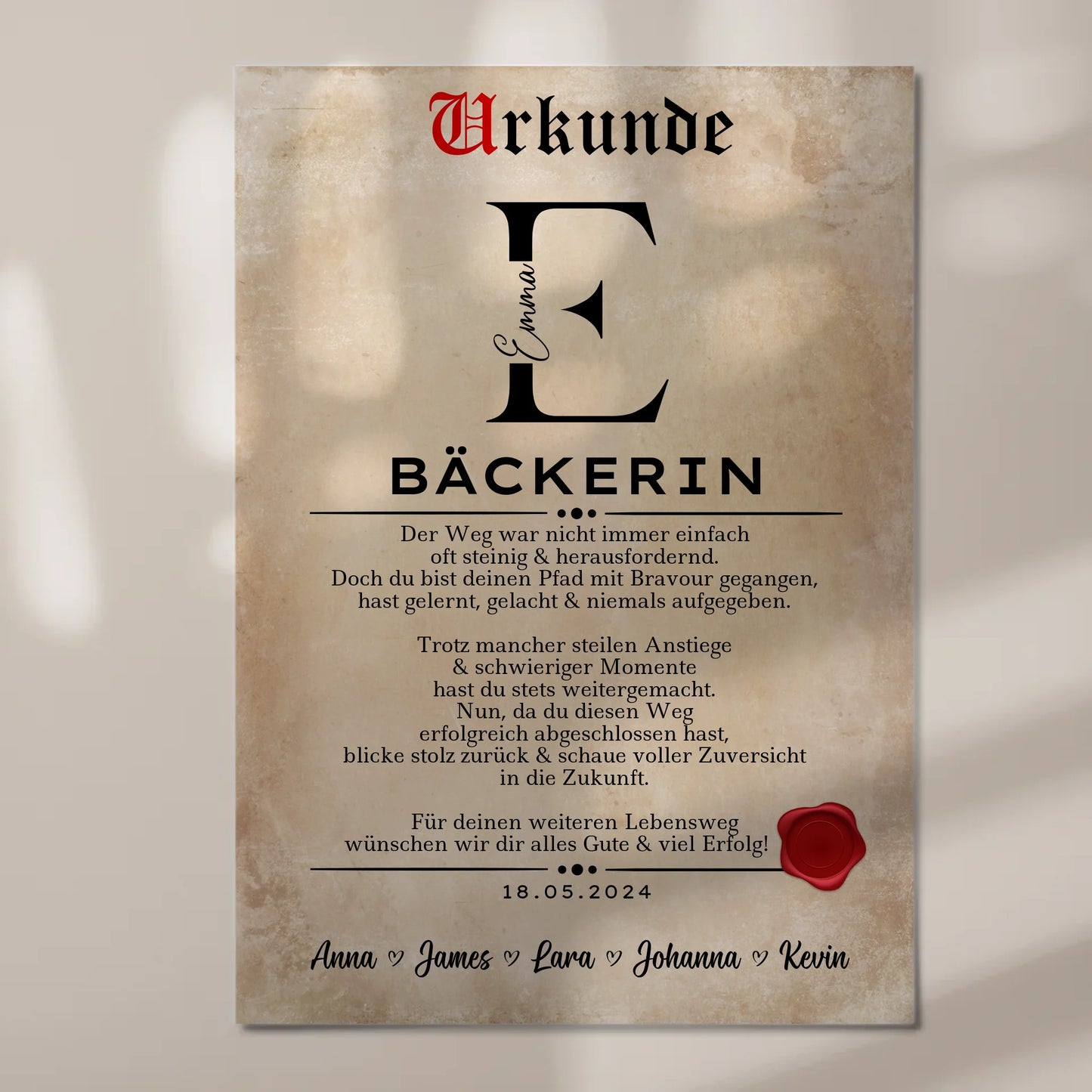 Geschenk Zum Abschluss Ausbildung Bäckerin Urkunde Magnet Fotoboard