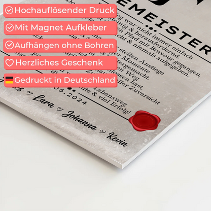 Geschenk Abschluss Ausbildung Bademeisterin Urkunde Fotoboard Magnet Wandbild