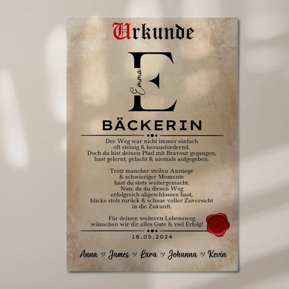 Geschenk Zum Abschluss Ausbildung Bäckerin Urkunde Magnet Fotoboard