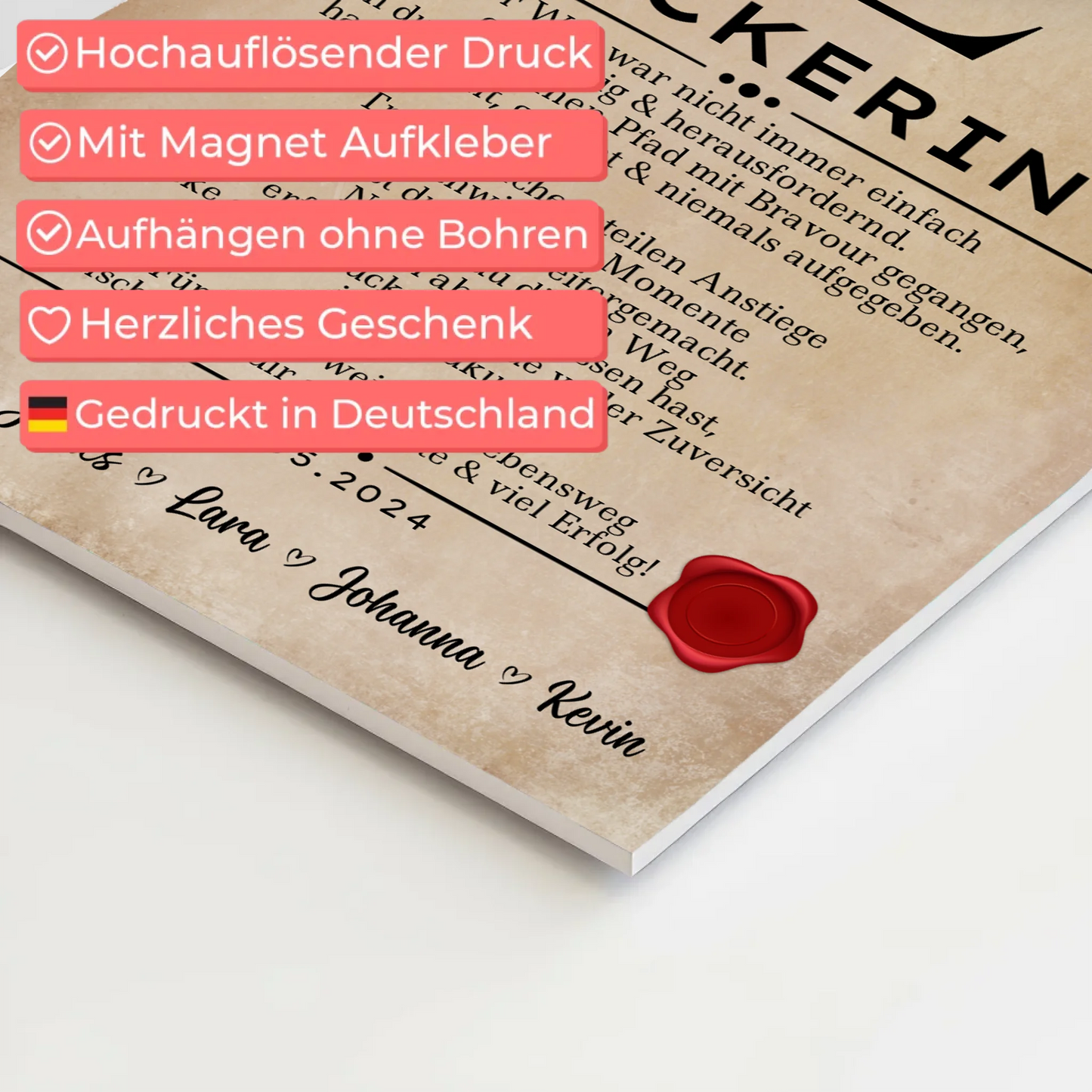 Geschenk Zum Abschluss Ausbildung Bäckerin Urkunde Magnet Fotoboard