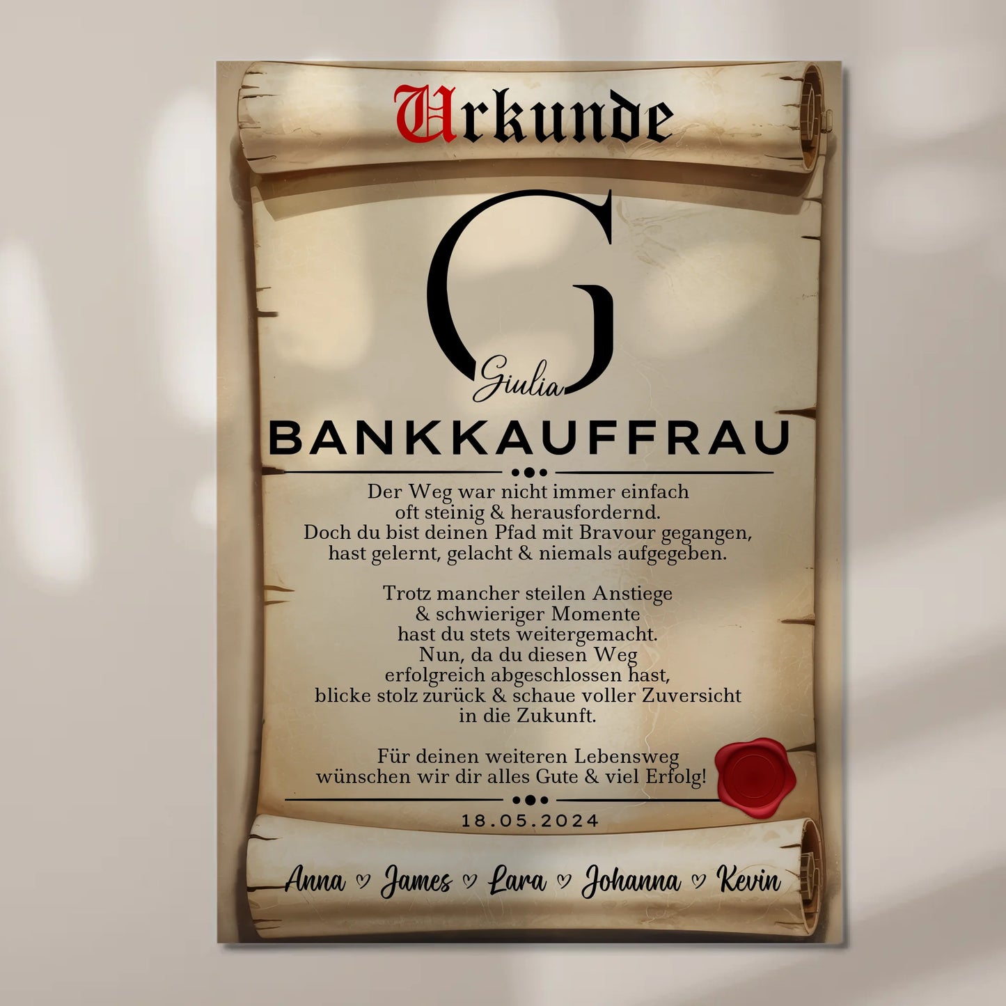 Ausbildungsabschluss Geschenk Bankkauffrau Urkunde Magnet Wandbild Fotoboard