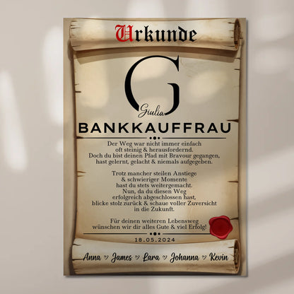 Ausbildungsabschluss Geschenk Bankkauffrau Urkunde Magnet Wandbild Fotoboard