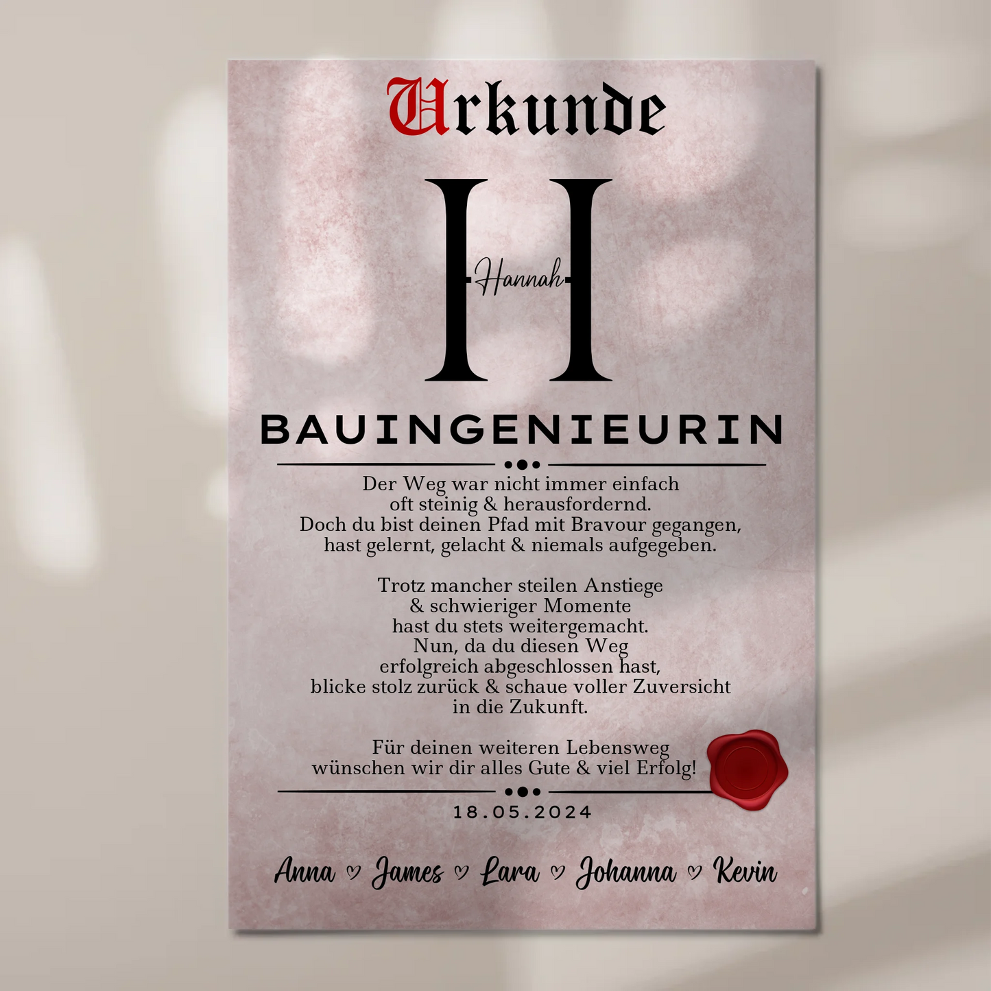 Geschenk Zum Abschluss Ausbildung Bauingenieurin Urkunde Fotoboard