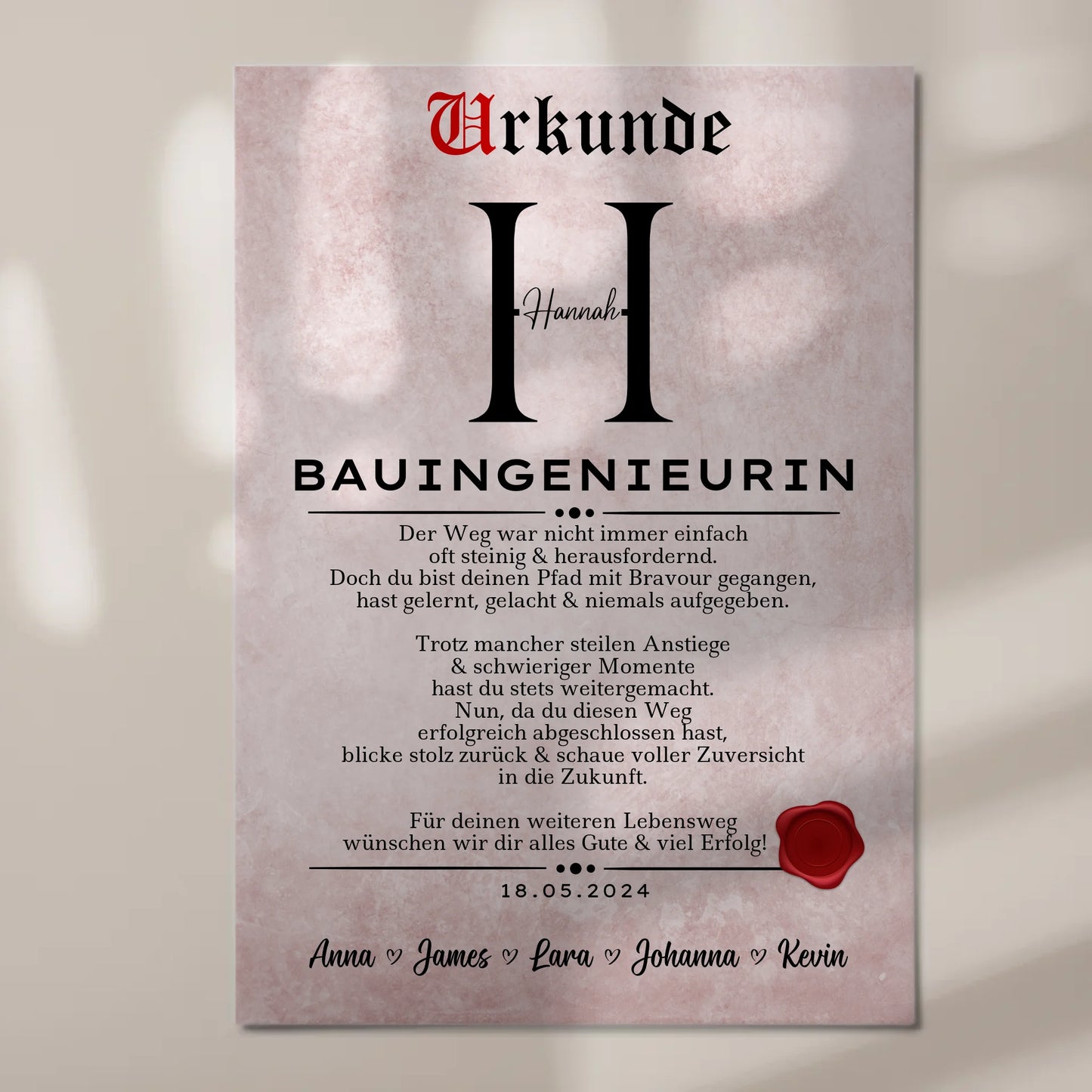 Geschenk Zum Abschluss Ausbildung Bauingenieurin Urkunde Fotoboard