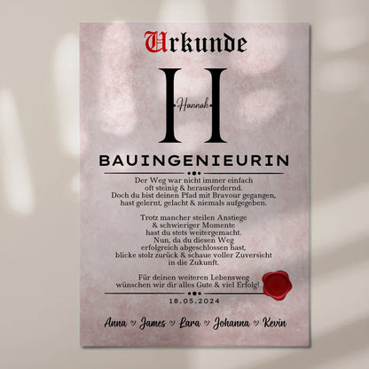 Geschenk Zum Abschluss Ausbildung Bauingenieurin Urkunde Fotoboard
