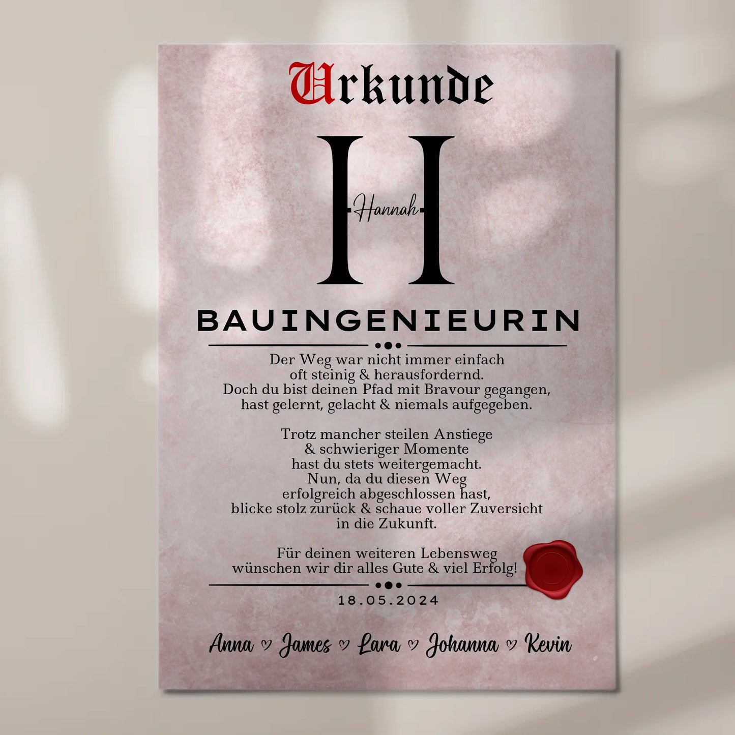 Geschenk Zum Abschluss Ausbildung Bauingenieurin Urkunde Fotoboard