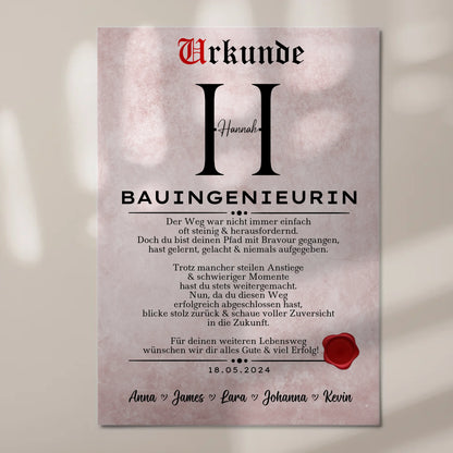 Geschenk Zum Abschluss Ausbildung Bauingenieurin Urkunde Fotoboard