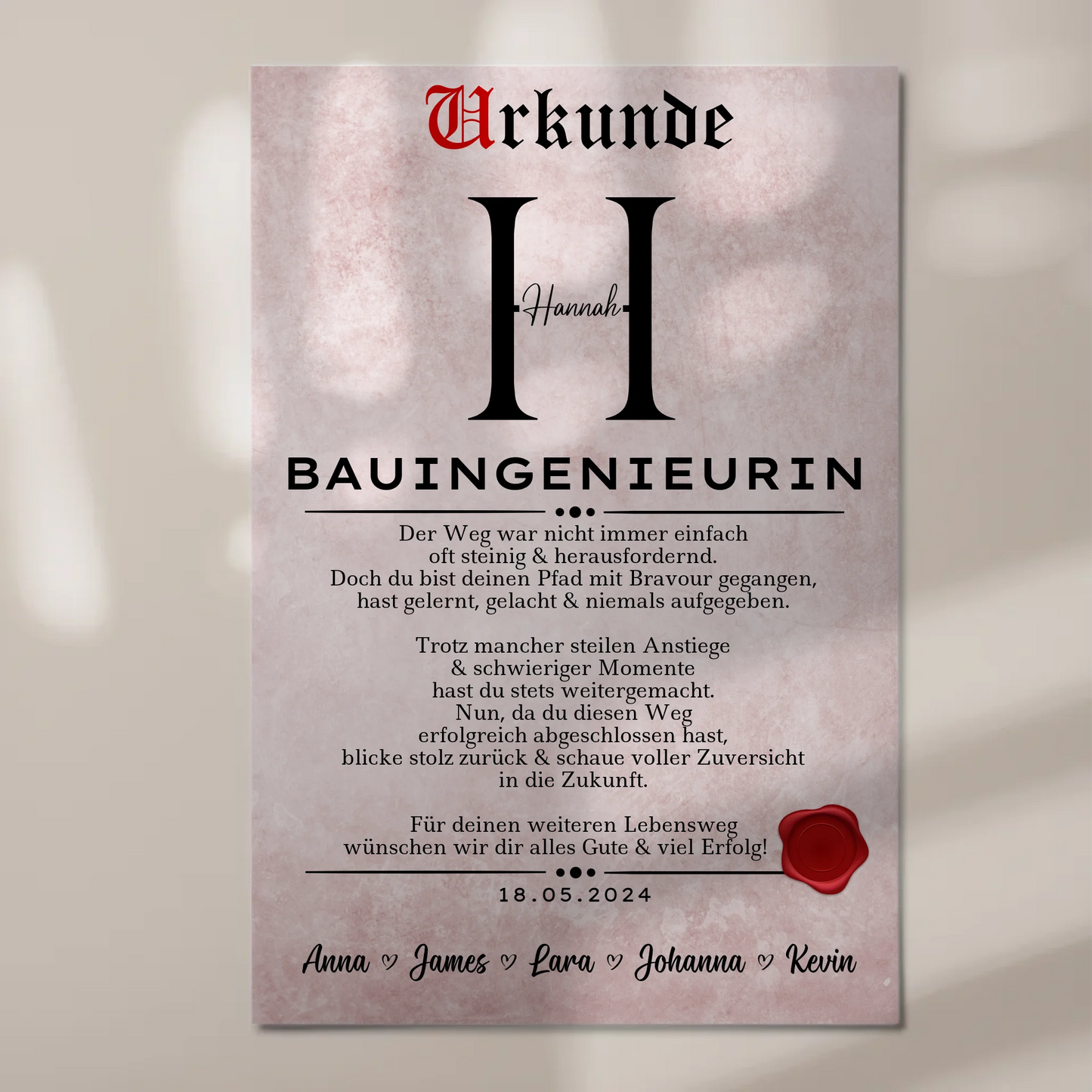 Geschenk Zum Abschluss Ausbildung Bauingenieurin Urkunde Fotoboard