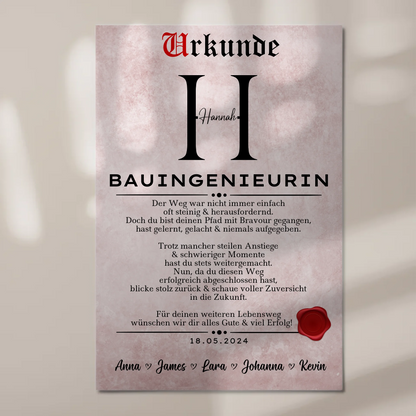 Geschenk Zum Abschluss Ausbildung Bauingenieurin Urkunde Fotoboard