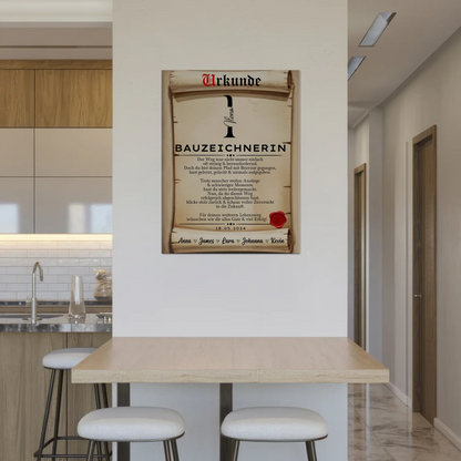 Geschenk Abschluss Ausbildung Bauzeichnerin Urkunde Fotoboard Magnetisch