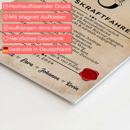 Ausbildungsabschluss Geschenk Berufskraftfahrerin Urkunde Fotoboard Magnet Poster