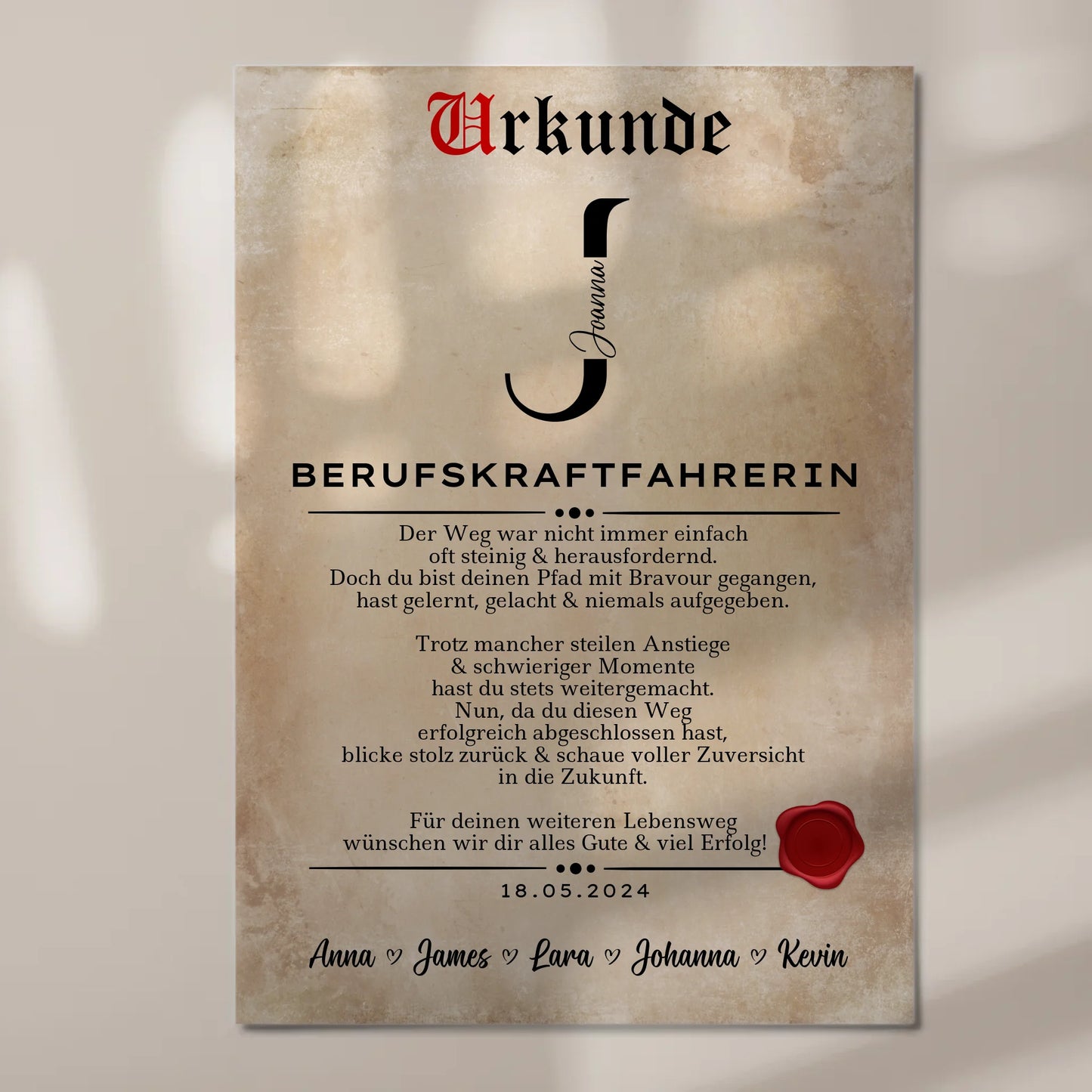 Ausbildungsabschluss Geschenk Berufskraftfahrerin Urkunde Fotoboard Magnet Poster