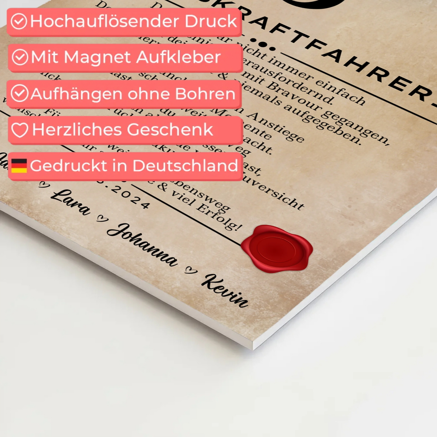 Ausbildungsabschluss Geschenk Berufskraftfahrerin Urkunde Fotoboard Magnet Poster