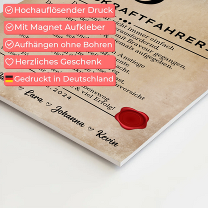 Ausbildungsabschluss Geschenk Berufskraftfahrerin Urkunde Fotoboard Magnet Poster