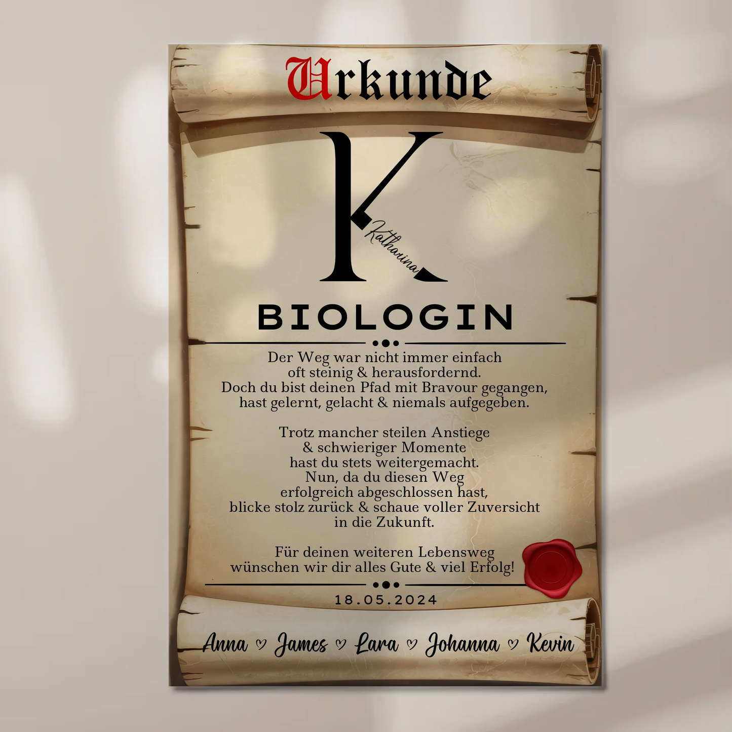 Geschenk Zum Abschluss Ausbildung Biologin Urkunde Magnet Fotoboard