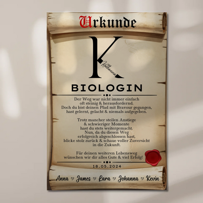 Geschenk Zum Abschluss Ausbildung Biologin Urkunde Magnet Fotoboard