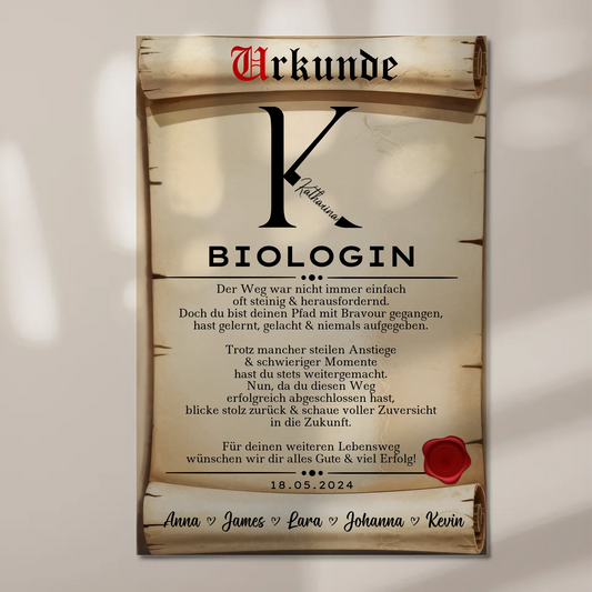 Geschenk Zum Abschluss Ausbildung Biologin Urkunde Magnet Fotoboard