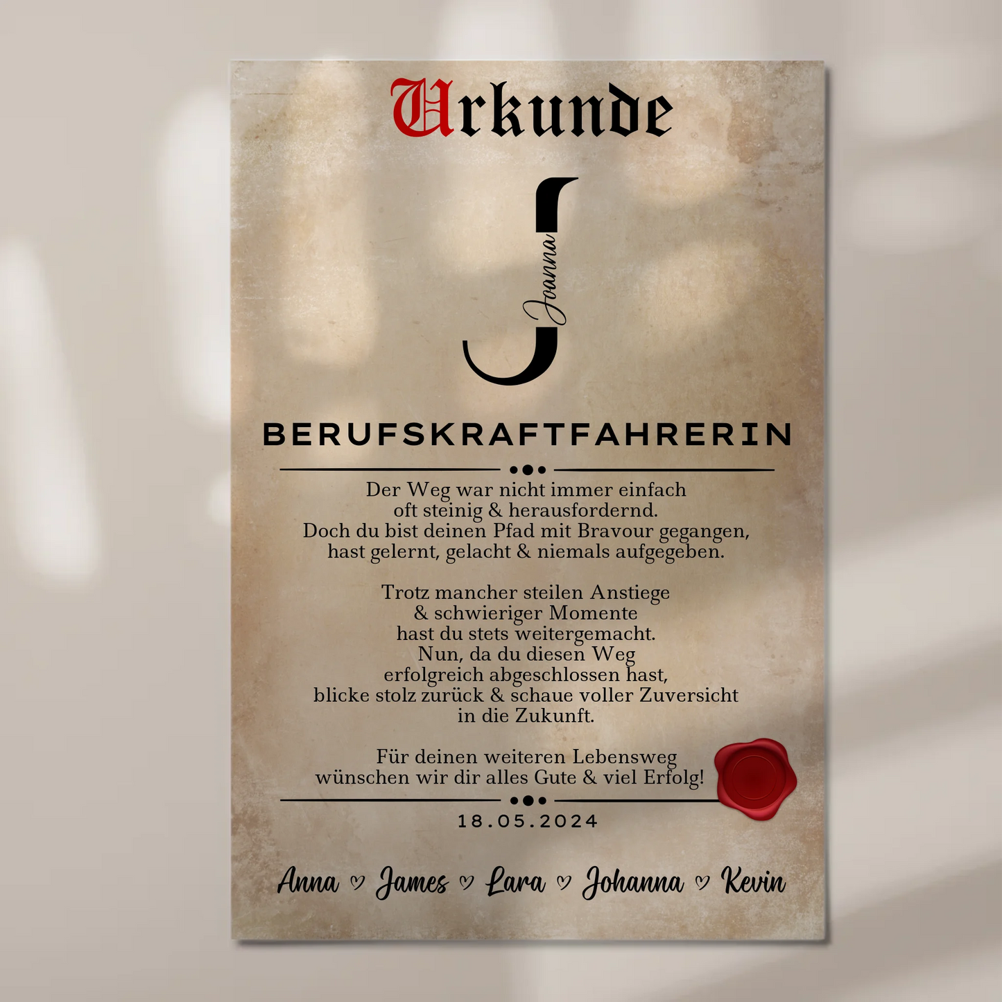 Ausbildungsabschluss Geschenk Berufskraftfahrerin Urkunde Fotoboard Magnet Poster