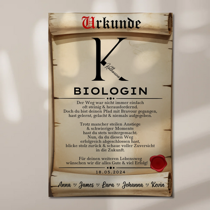 Geschenk Zum Abschluss Ausbildung Biologin Urkunde Magnet Fotoboard