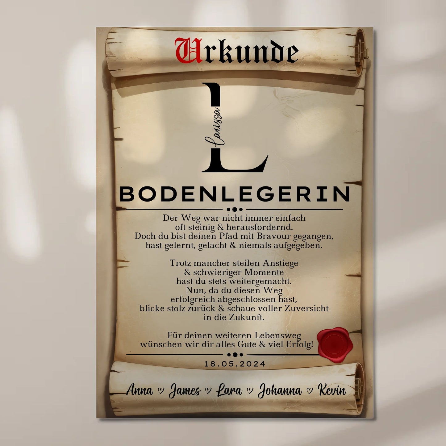 Geschenk Abschluss Ausbildung Bodenlegerin Urkunde Fotoboard Magnet Wandbild