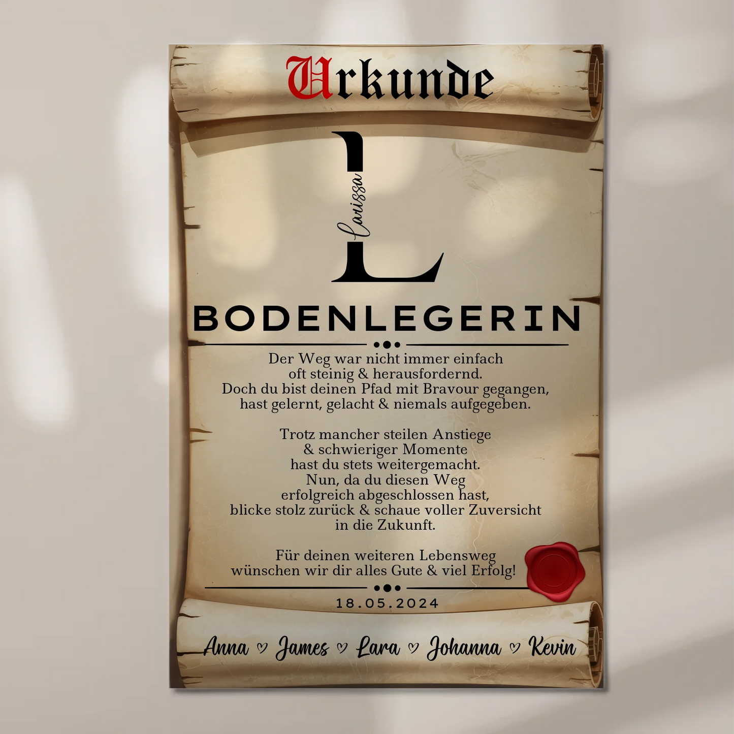 Geschenk Abschluss Ausbildung Bodenlegerin Urkunde Fotoboard Magnet Wandbild