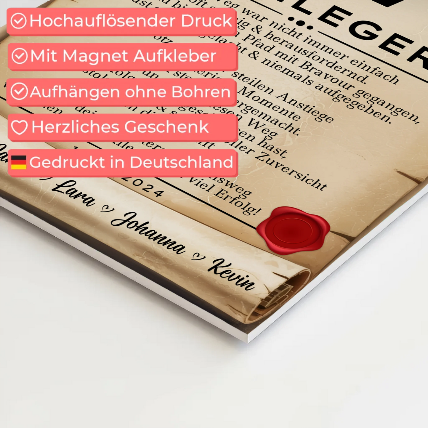 Geschenk Abschluss Ausbildung Bodenlegerin Urkunde Fotoboard Magnet Wandbild