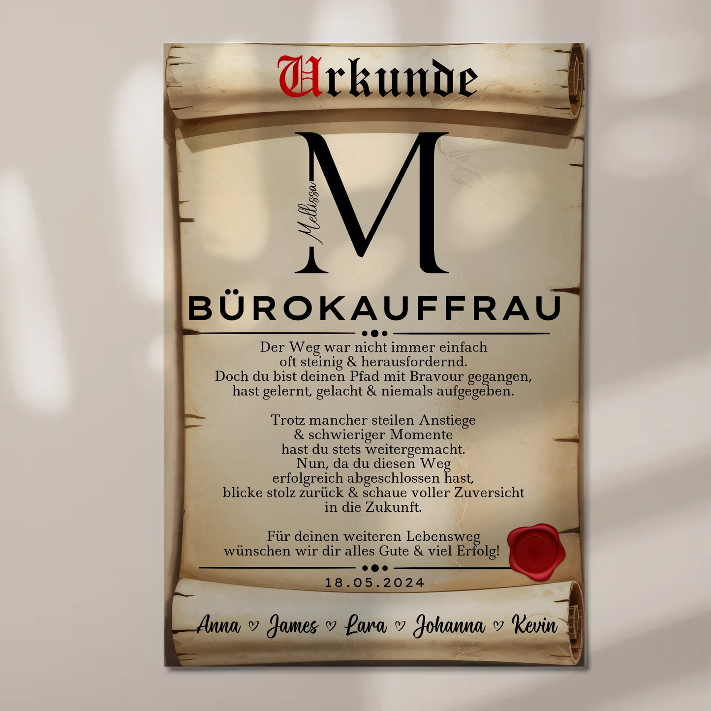 Ausbildungsabschluss Geschenk Bürokauffrau Urkunde Magnet Wandbild Fotoboard