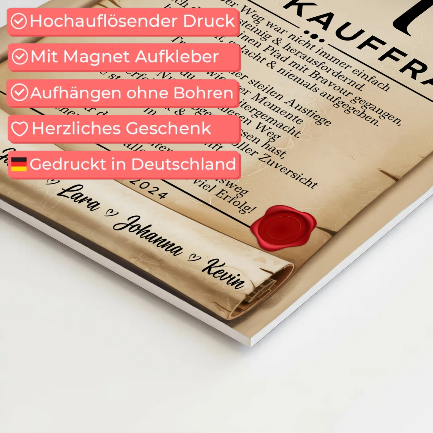 Ausbildungsabschluss Geschenk Bürokauffrau Urkunde Magnet Wandbild Fotoboard