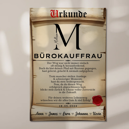 Ausbildungsabschluss Geschenk Bürokauffrau Urkunde Magnet Wandbild Fotoboard