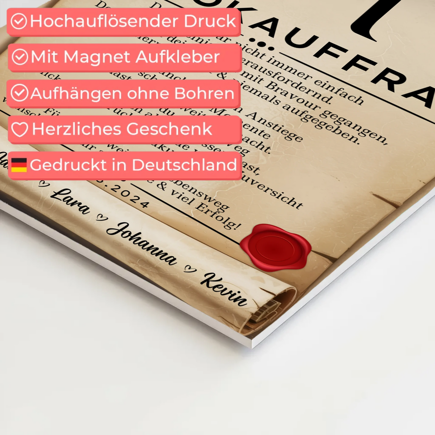 Ausbildungsabschluss Geschenk Bürokauffrau Urkunde Magnet Wandbild Fotoboard