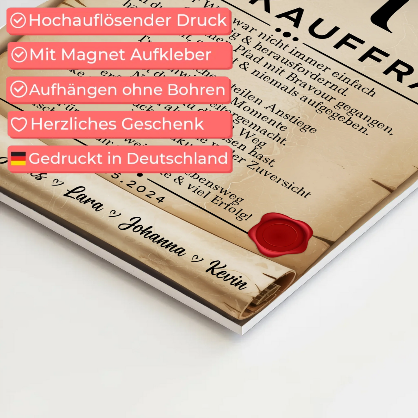 Ausbildungsabschluss Geschenk Bürokauffrau Urkunde Magnet Wandbild Fotoboard