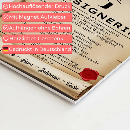 Geschenk Abschluss Ausbildung Designerin Urkunde Fotoboard Magnet Wandbild