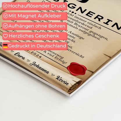Geschenk Abschluss Ausbildung Designerin Urkunde Fotoboard Magnet Wandbild
