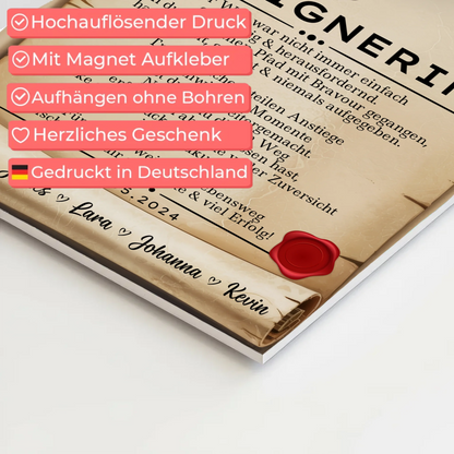 Geschenk Abschluss Ausbildung Designerin Urkunde Fotoboard Magnet Wandbild