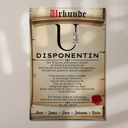 Ausbildungsabschluss Geschenk Disponentin Urkunde Magnet Wandbild Fotoboard