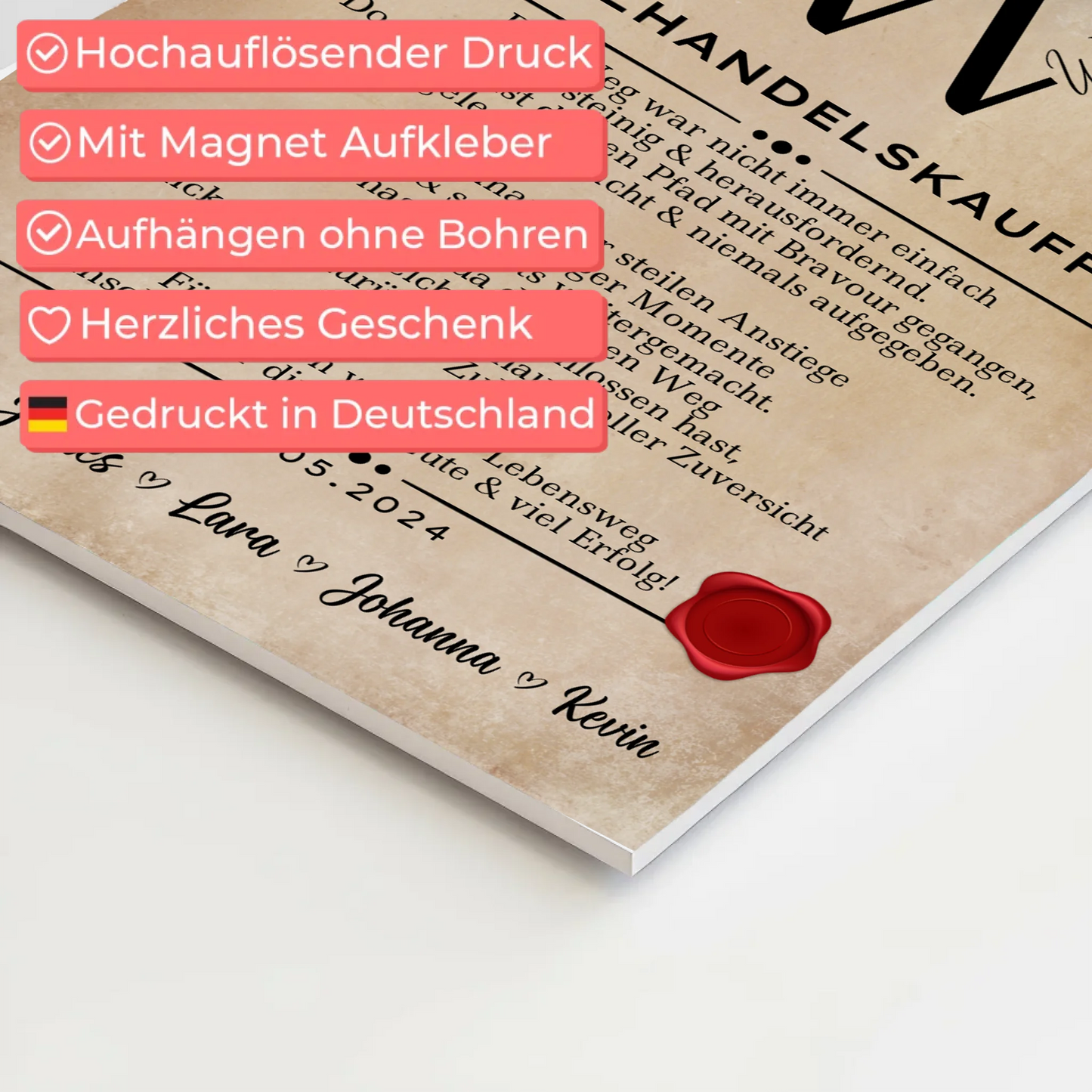 Geschenk Abschluss Ausbildung Einzelhandelskauffrau Urkunde Fotoboard Magnetisch