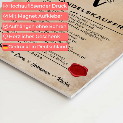 Geschenk Abschluss Ausbildung Einzelhandelskauffrau Urkunde Fotoboard Magnetisch