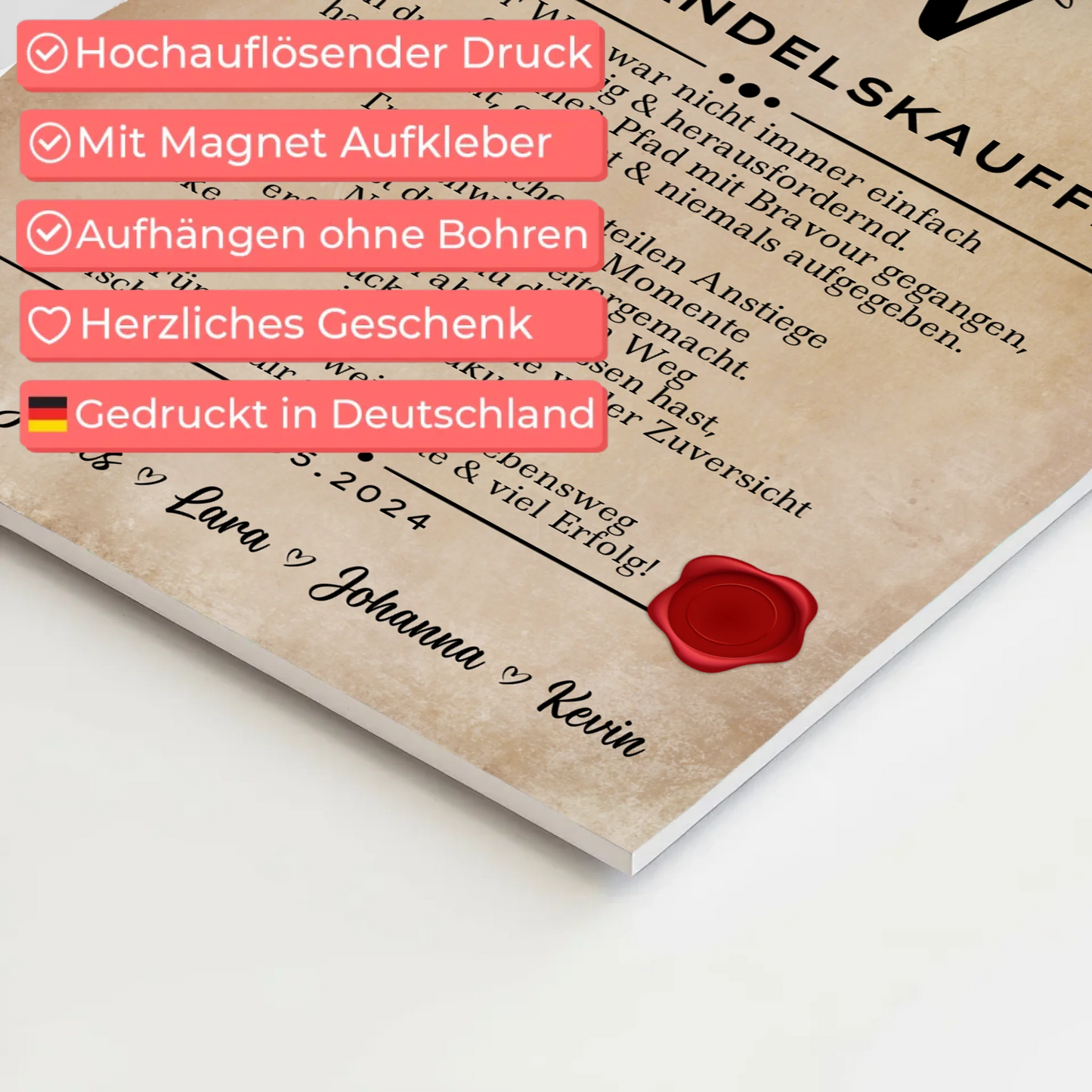 Geschenk Abschluss Ausbildung Einzelhandelskauffrau Urkunde Fotoboard Magnetisch