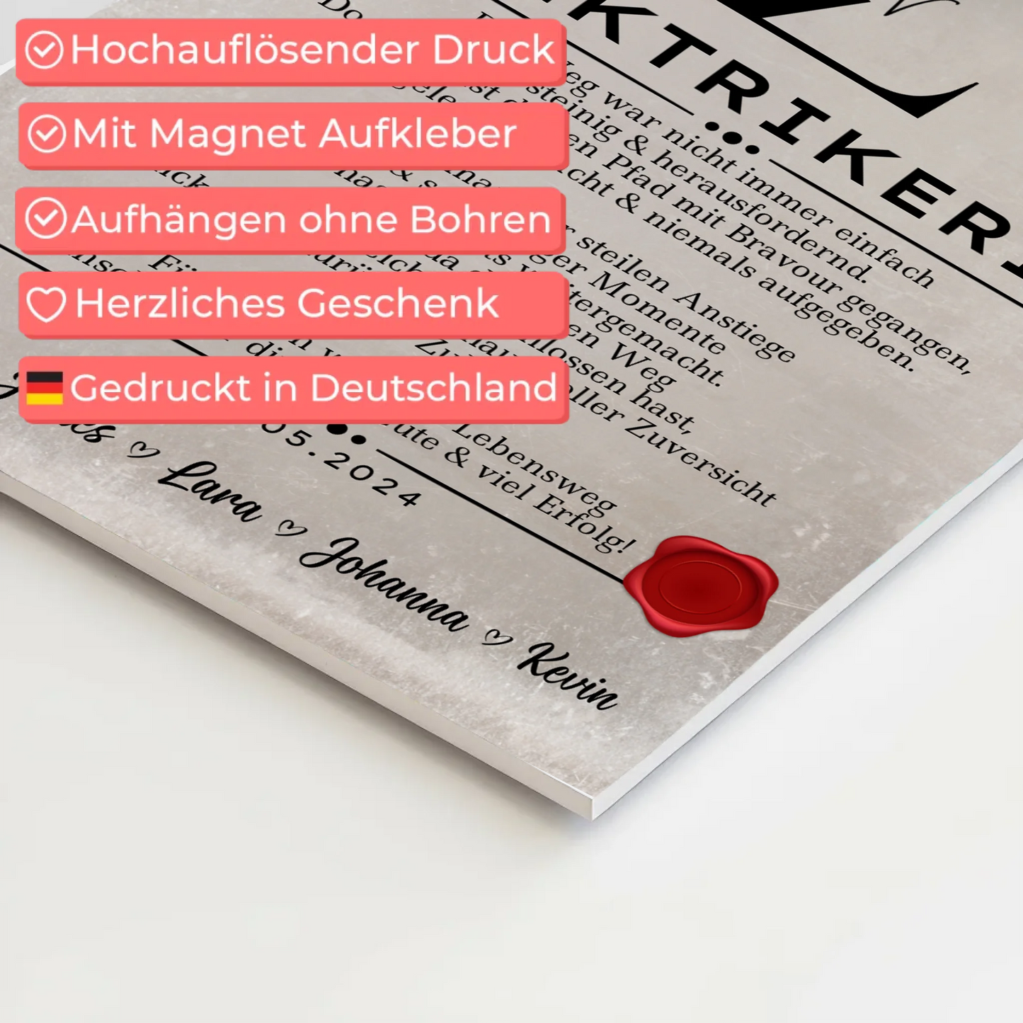 Ausbildungsabschluss Geschenk Elektrikerin Urkunde Fotoboard Magnet Poster