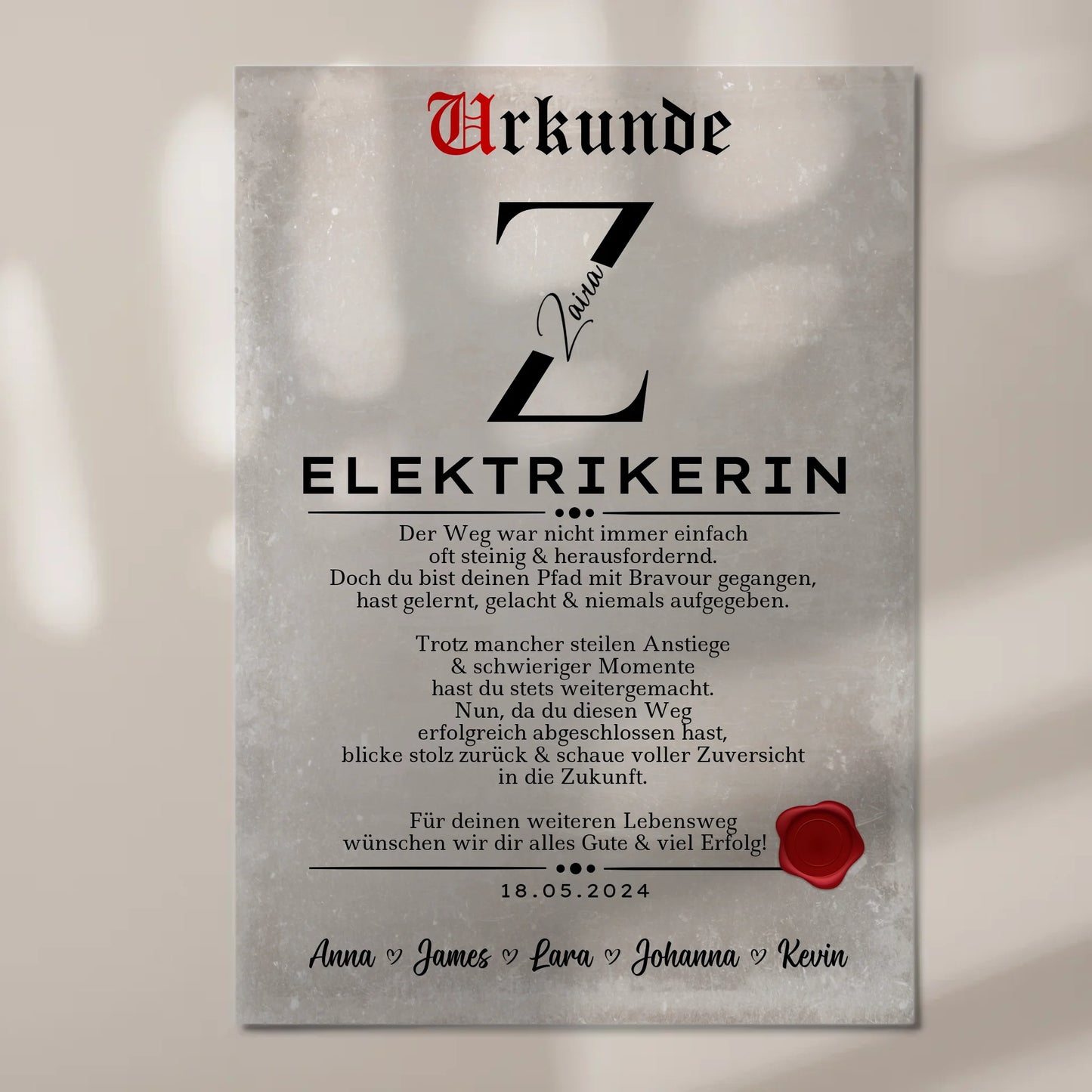 Ausbildungsabschluss Geschenk Elektrikerin Urkunde Fotoboard Magnet Poster