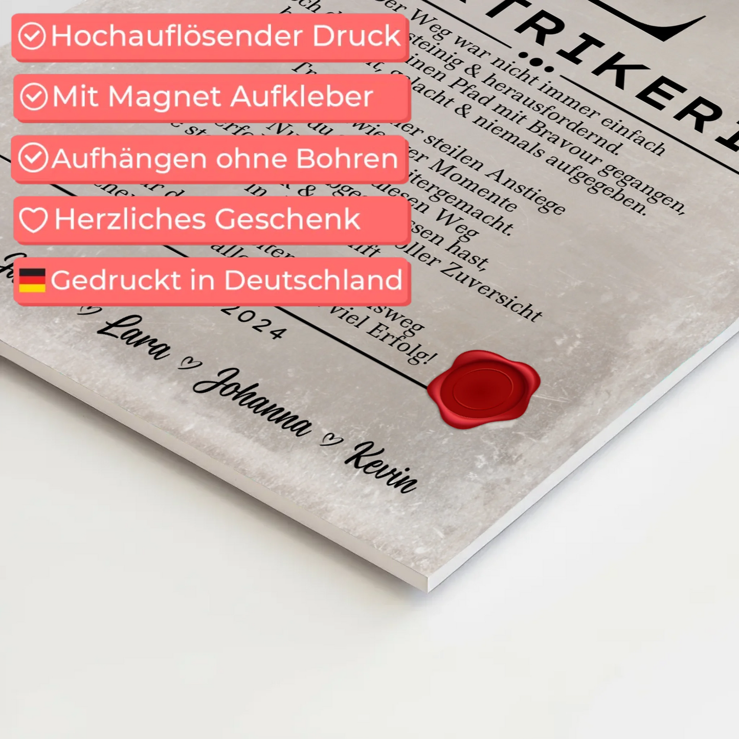 Ausbildungsabschluss Geschenk Elektrikerin Urkunde Fotoboard Magnet Poster