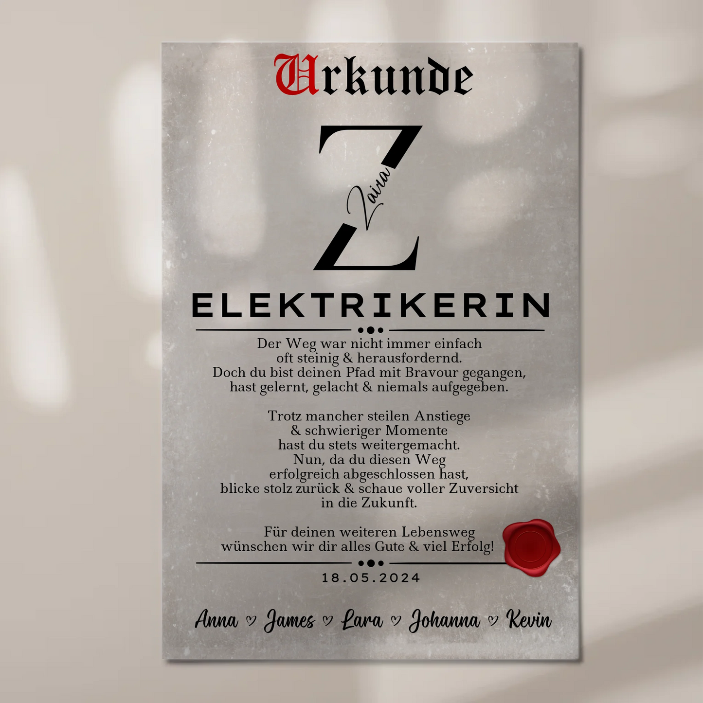 Ausbildungsabschluss Geschenk Elektrikerin Urkunde Fotoboard Magnet Poster
